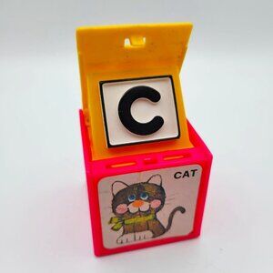 1972 Mattel Alphabet Pop Up Block Toy Plastic Vintage Letter C Cat Learn School